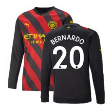 2022-23 Manchester City Bernardo 20 Long Sleeve Away Black And Red Replica Jersey