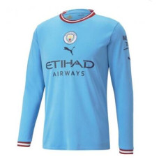 Custom 2022-23 Manchester City Long Sleeve Home Blue Authentic Jersey